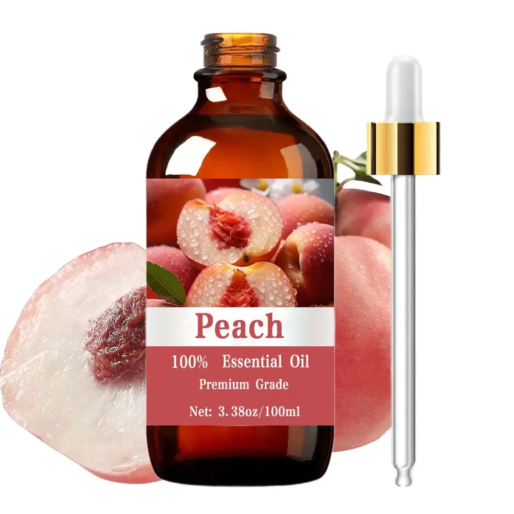 Peach Essential Oil 100ML/3.38oz, Pure Perfume Grade Care, Therapeutic, Aromatherapy Diffuser Oils, Hair & Skin Care, Massage, Diffuser Humidifier, Natural Scent, Floral Fruity Scent, Long-Lasting Moisturizing