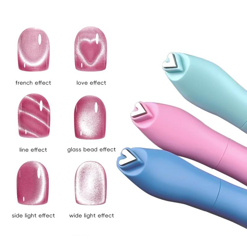 1-piece 3-in-1 Cat Eye Magnet - Heart Moon Pattern Design, Pink/Green/Blue, Durable Plastic with Magnet, Odorless Gel Polisher, Metallic Texture, Creative Heart-Shape Handle Nail Art Kit, Professional & DIY Nail Tools, Holiday haul-Christmas gift