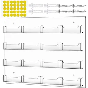 Business Card Holder Wall Mount Clear Sticker Display Marketing Holder Acrylic Business Card Stand Multi Pocket Rack Organizer Space Saver for Home Office (16 Pockets)
