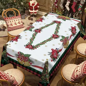 Christmas Rectangular Tablecloth, Poinsettia Flower Table Decor, Perfect for New Year Party and Dinner, Best Christmas Gift