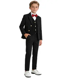 Boys 4-Piece Formal Suit Set  | Blazer + Vest + Elastic Waist Pants + Bow Tie | Black/Blue/Pink/Grey/Beige Available | Non-Restrictive | Perfect for Weddings, Ring Bearer, Birthdays, Graduations, Piano Recitals & All Formal Occasions (No Shirt Included)