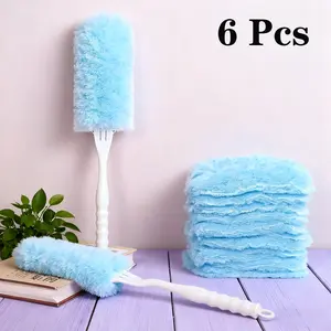 Microfiber Duster for Cleaning with Replacement Head, Detachable Dust Electrostatic Bendable Head for Cleaning Car, Window, Furniture ( Short Handle - Non-extendable)