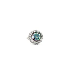 PHIMSERA 5CT VVS1 Round Brilliant Cut Black Rainbow Moissanite Ring 11mm with Cubic Zirconias & GRA Certificate of Authenticity