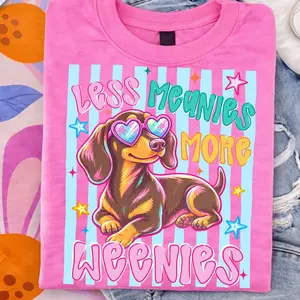 Comfort Colors Less Meanies More Weenies Shirt, Kindness Striped Tee, Funny Dachshund Mom, Wiener Dog Mama, Mother's Day Shirt