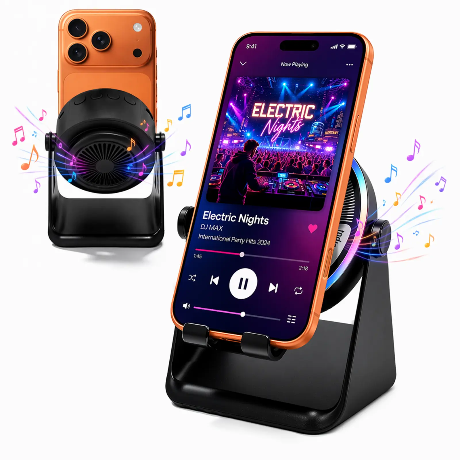 ABS Portable Bluetooth Speaker - Smartphone Sound Amplifier Stand, Rechargeable Stereo Audio, Wireless Induction, RGB Beat-Sync Ambient Light, USB-C Emergency Power Bank, 300° Adjustable for iPhone/Android, Kitchen,Bedroom