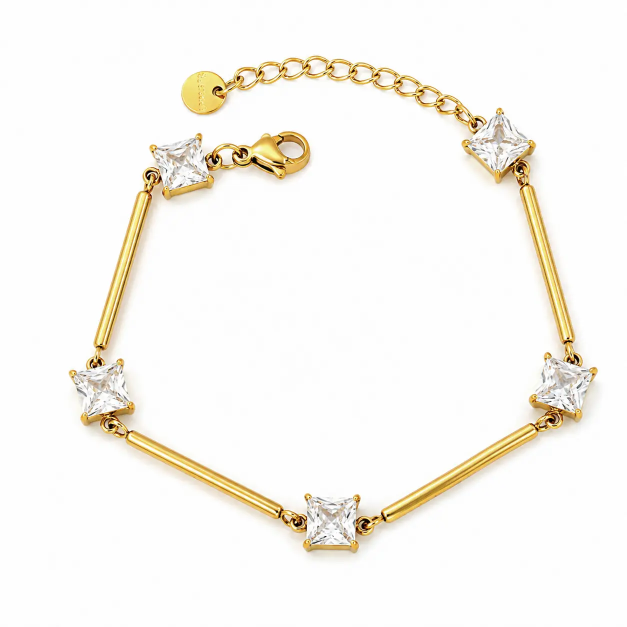 IVIORA Waterproof 18K Gold Plated Square Cubic Zirconia Bracelet - Hypoallergenic