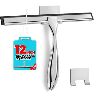 12-Inch All-Purpose Shower Squeegee for Shower Doors, Tile Shower Walls, Bathroom, Window, Glass and Car Windshield, Mirrors and Kitchen-Stainless Steel, Silver
