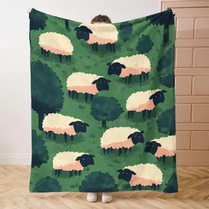 Sheep Pattern Flannel Blanket, Soft Comfortable Throw Blanket, Comfy Bedding Blankets, Air-conditioned Room Blanket, Warm Nap Blanket for Home Office, Animal Blankets