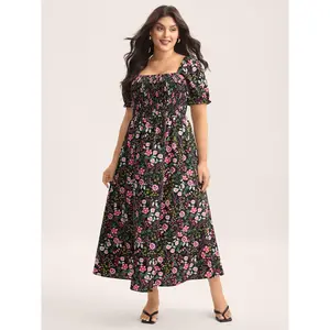 BLOOMCHIC Plus Size Smocked Floral Print Pocket Maxi Dress [M–6X], 2026 Summer Vibes