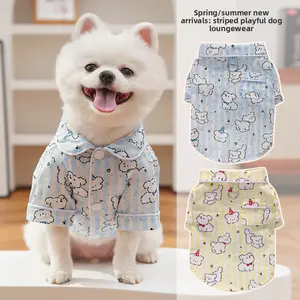 Dog pajama shirt, cotton clothing, pet couple's outfit, home wear, striped comfortable clothing, thin home wear for puppies, pajamas for Bichon Frise