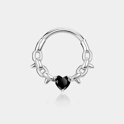 Oufer 16G Unisex Black Cubic Zirconia Heart Chain Hinged Segment Clicker - Septum Rings Piercing Jewelry, Hinge Nose Ring Piercing Jewelry for Nose Piercings, Stylish Piercings Accessory (Oufer Chain Included)