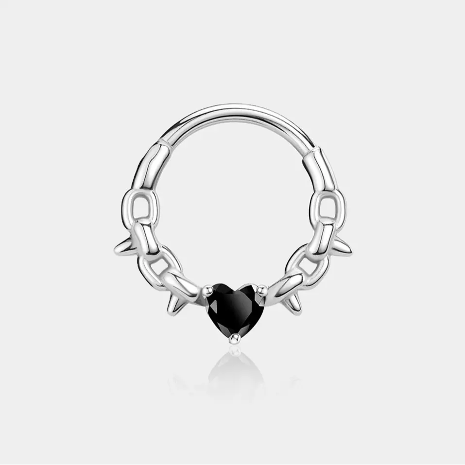 Oufer Chain with Black CZ Heart Hinged Segment Clicker 16G Septum Ring for Body Piercing Jewelry Unique Design Oufer Chain with Black CZ Heart Hinged Segment Clicker 16G Septum Ring for Body Piercing Jewelry Unique Design