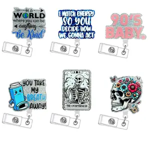 Retractable Badge Reel Set, 6 Counts/set Acrylic ID Holder with Clip for Nurses, Doctors, Students and Office Staff, Durable and Lightweight Design