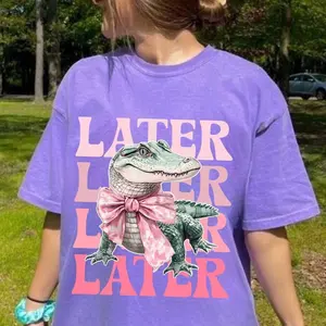 Later Gator Alligator Summer Comfort Colors Shirt, Funny Coquette Bow Cute Animal Graphic Oversize Beach Tshirt, Trendy Viral Young Girl Tee
