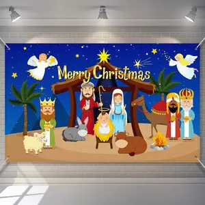 6 x 4 ft Christmas Decoration Religious Backdrop Holy Jesus Nativity Background Scene Banner Xmas Photography Prop for Winter Xmas Holiday Winter New Year Eve Party Church Medieval Supplies