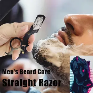 Men'S Straight Edge Barber Razor, 10pcsBlade, Classic Vintage Design for Manual Shaving, Haircuts, Beard Grooming, And Eyebrow Shaping