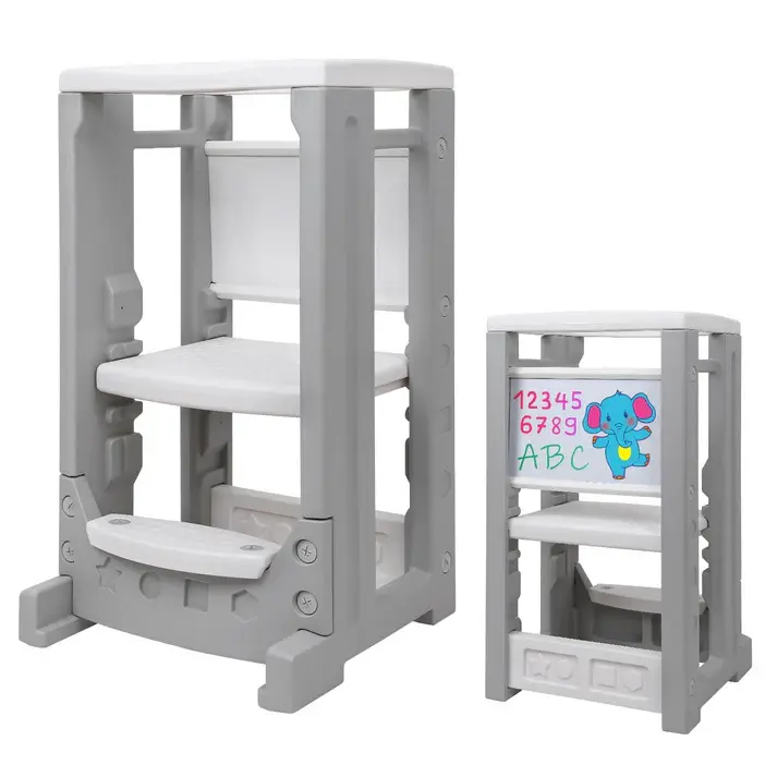 Garvee Toddler Tower - Standing Tower + Kitchen Helper + Anti-tip Structure + Dry Erase Board + Grey