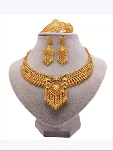 European and American Style Vintage Fashion Jewelry Set, Golden Color Luxury Women Elegant Jewelry Set, Necklace Bracelet Ring Earrings 4-Piece Set, Glamour Set, Fashionable Jewelry Set