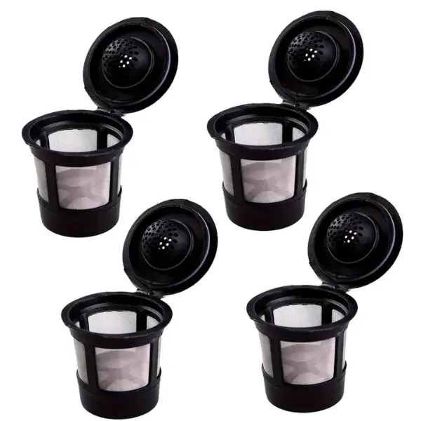 Reusable K Cups, Universal Fit Reusable Coffee Filters with Food Grade Stainless Steel Mesh Eco-Friendly Coffee Pods, for 1.0 and 2.0 Brewers (4)