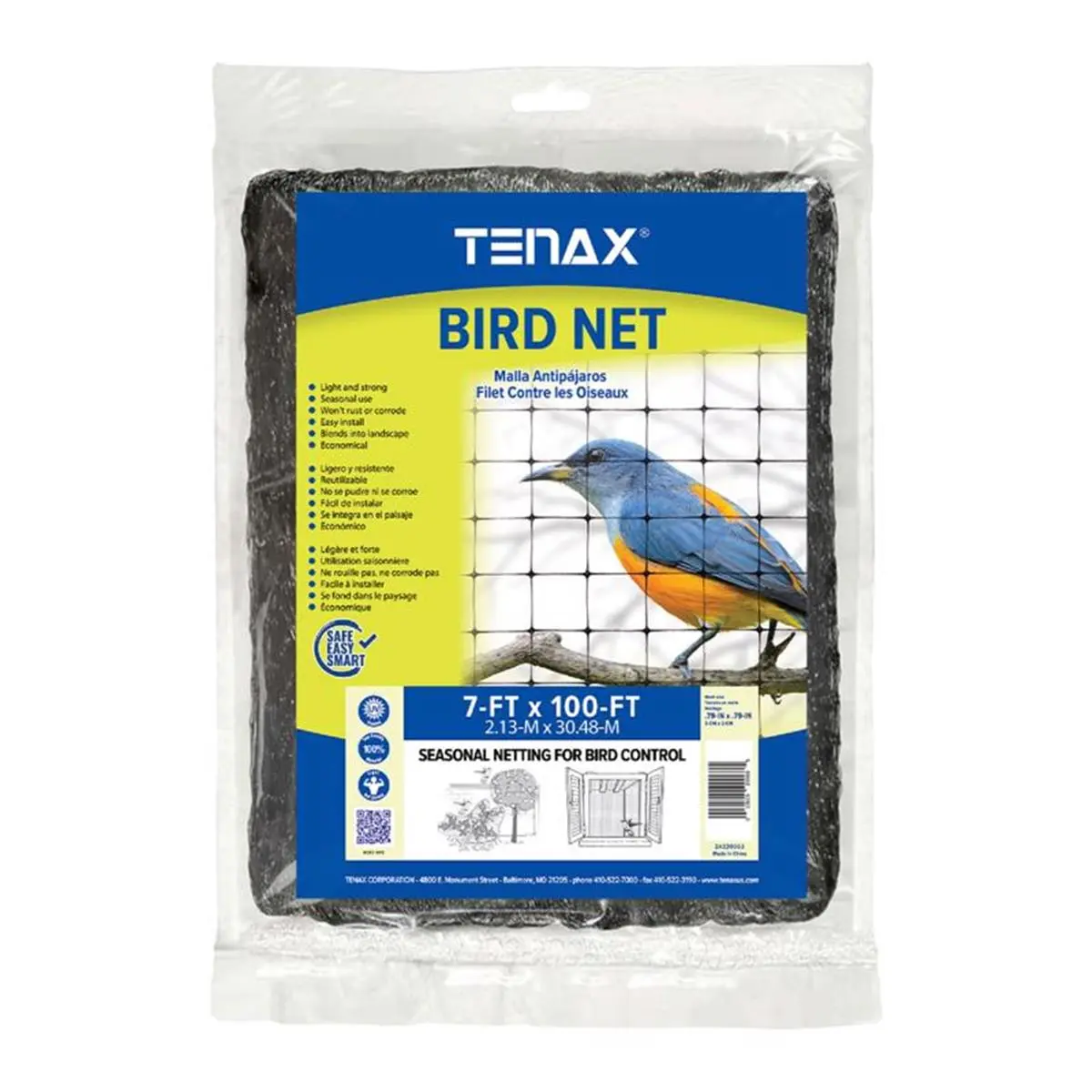 212 MAIN Tenax 7021627 Black Bird Netting, 100 x 7 ft., Bird Control Solution