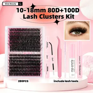 DIY Lash Clusters Individual Eyelash Extensions|80D+100D，0.08mm，10-18mm，280PCS | 40D 0.07mm, 8-16mm, 320PCS with Soft Band, Wispy Volume, Lash Tools for Beginner Home Use | New Store Special, Budget Makeup Deal