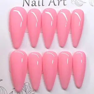 Glossy Handmade Acrylic Press On Nails in Solid Jelly Pink - 10 PCS with Various Sizes, Shapes, and Lengths