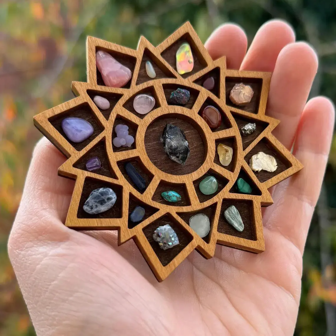 Miniature Trinket Shelf Wooden Miniature Ornament Rack Mini Curios Antique Rack Crystal Display Shelf Storage Wall Hanging Wooden Floating Shelves Rock Gem Stone Showcase Organizer Wall Tabletop Decor
