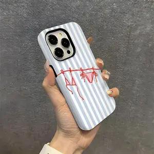 Summer Bikini Style Phone Case, Light Color Striped Dual Layer Design, Anti-Drop Durable Cover for iPhone 17/16/15/14/13/12/11/8/7/x/XS/XR/plus/air/pro/max/se2/se3