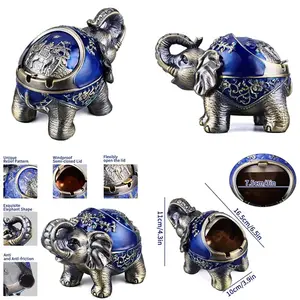 Metal Elephant Ashtray with Lid Windproof Ashtray Outdoor, Indoor Ash Tray for Weed, Vintage Practical Decoration Ashtrays for Cigarettes Great Gift for Men Women(NavyBlue)