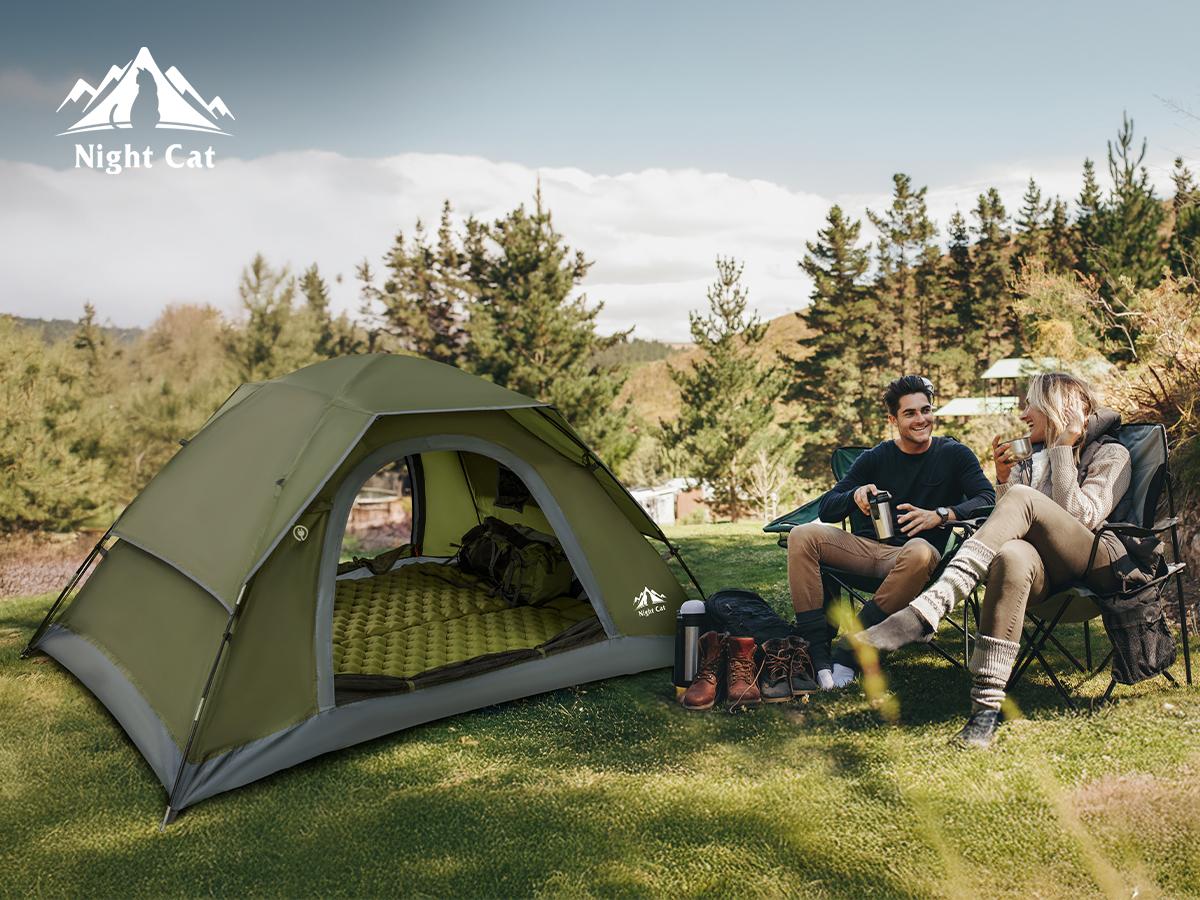 Night Cat Upgraded 1-4 Person Waterproof Windproof Folding Backpacking Tent with 2 Wide Mesh Doors, 1 Min Easy Clip Setup, 3000mm Heavy Rainproof, 20% More Headroom, Lightweight Compact for Camping, Hiking