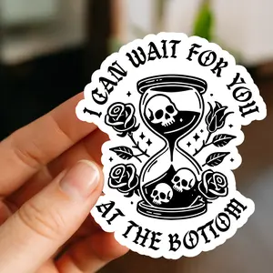 Bad Omens Sticker, Hourglass Design with Just Pretend Lyric “I Can Wait For You At The Bottom,” Dark Aesthetic Metalcore Sticker for Journals, Laptops & Water Bottles, Perfect for Bad Omens Fans, Alt Girls, Alt Guys, Metalheads & Heavy Music Lovers