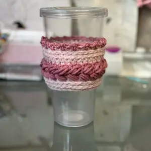 Hand Crocheted Coffee Cup Sleeve / Cozy Valentine’s Day Beverage Drinkware Stylish Tea Reusable Washable Mug Bottles Tumbler