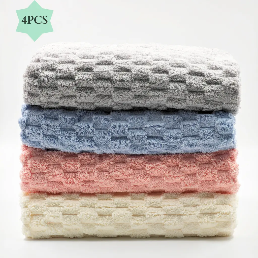 4pcs Set Cloud Plush Bath Towel, Cozy Quik-drying Absorbent Microfiber Towels, Soft spa and Fitness Travl, Durable for Everyday Use