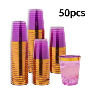 50 Party Wine Glasses, Transparent Cups, Decorative Drinkware for Wedding, BBQ, Birthday, Company Events, Casual Dinners, Party Supplies