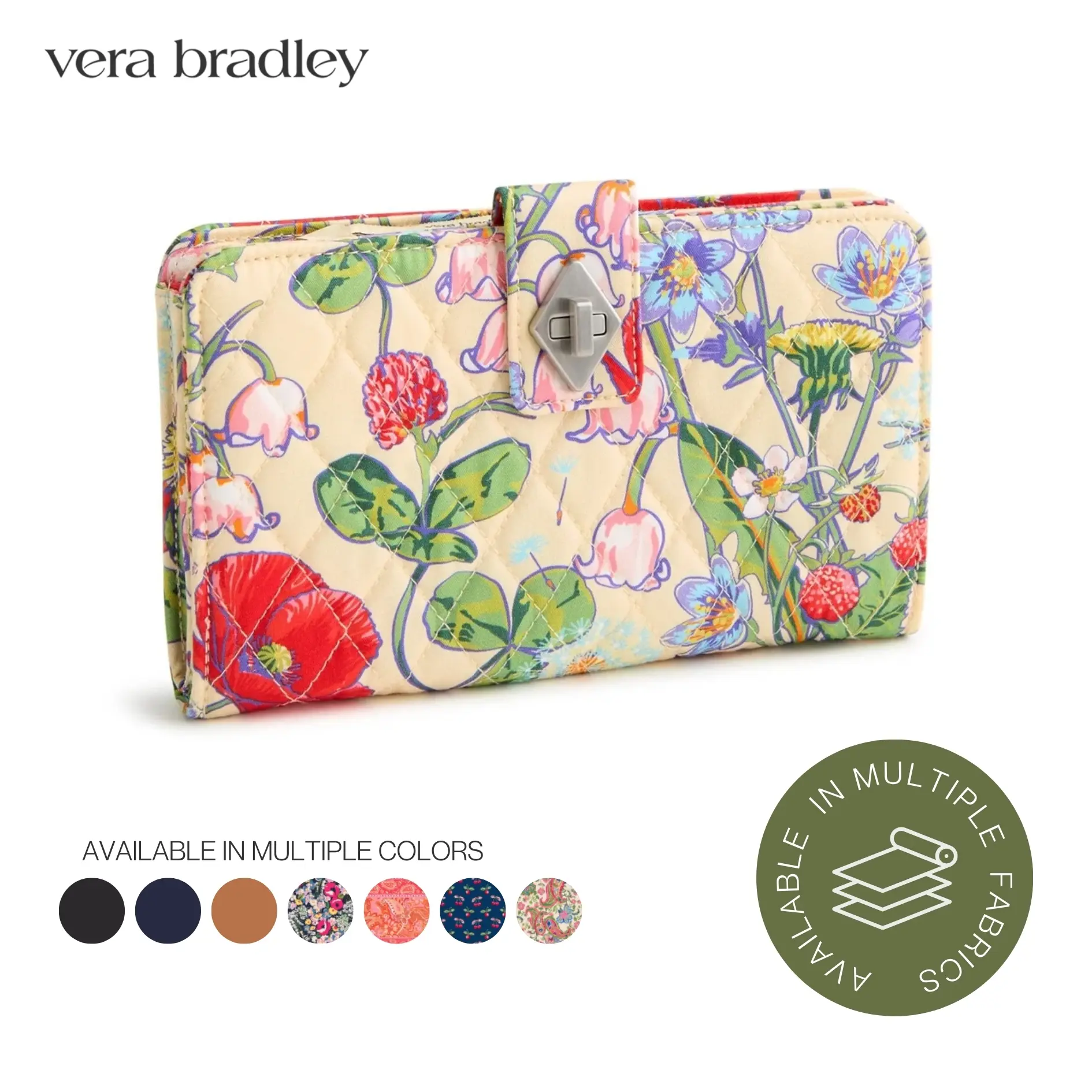 Vera Bradley Turnlock Wallet | Women's Card & ID Organizer in Premium Cotton, Leather & Denim | Multiple Colors & Prints