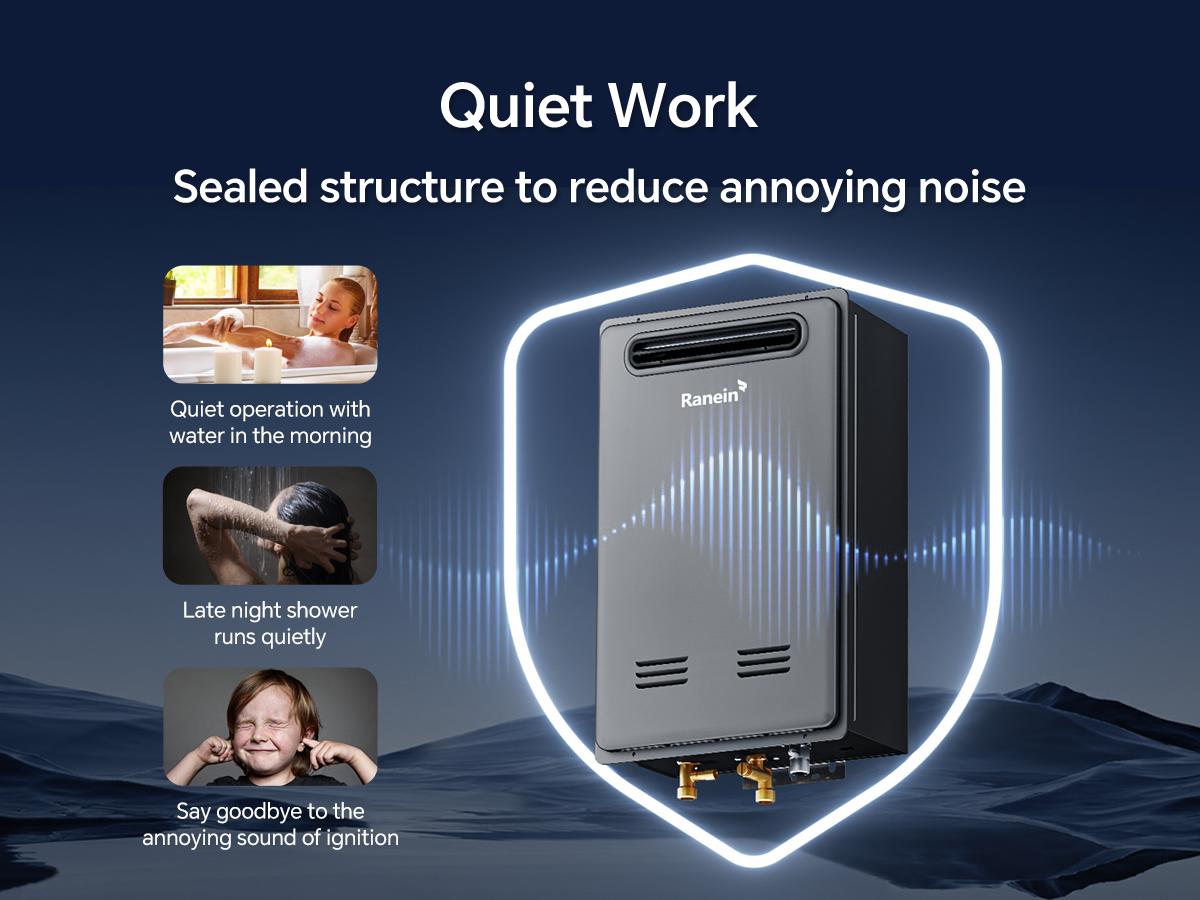 Ranein Natural Gas Tankless Water Heater, Outdoor Max 5.3 GPM, 130,000 BTU Instant Hot Water Heater
