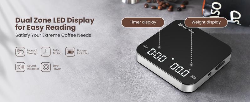 Maestri House Rechargeable Kitchen Scale, Portable Coffee Scale Digital Smart Food Scale,2kg/0.1g Accurate Glass Scale for Espresso Measuring Utensils