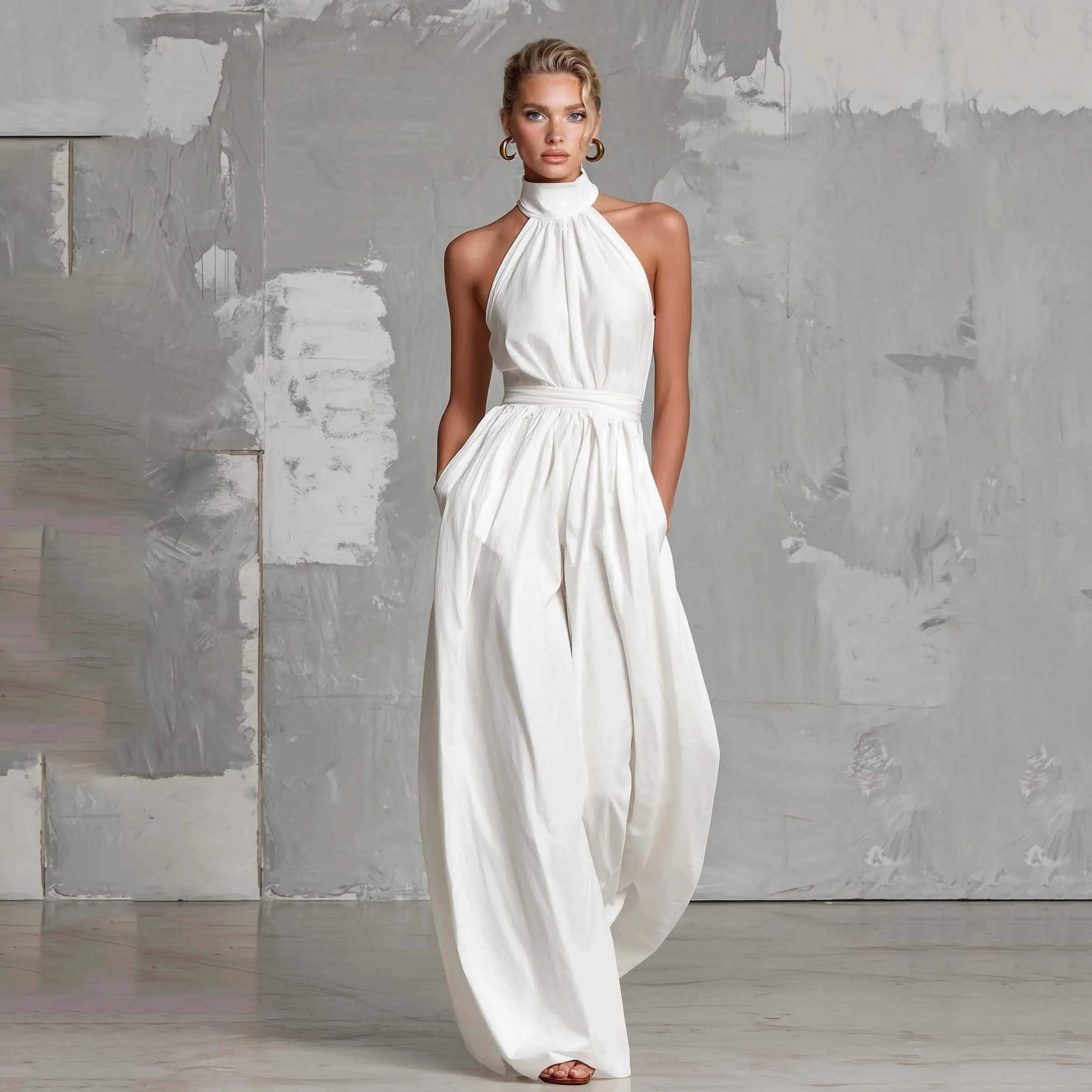 LikeMyChoice 2026 Women's Sleeveless Halter Neck High Waist Wide Leg Jumpsuit - Womenswear Elegant Casual Formal Breathable Chic Outfit