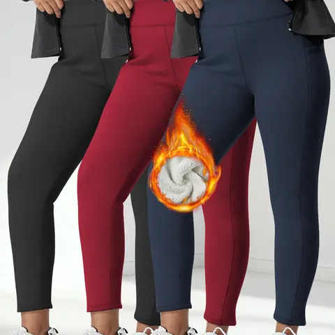 CHILL SKILL Women's Fleece-Lined Stretchy High-Waist Shaping Leggings - Thermal Warm Skinny Yoga Bottoms with Pockets, Cold Winter Workout Sports Casual Pants#TikTokShopCyberMonday, Fleece Line Leggings