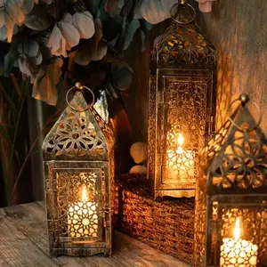 Moroccan Style Metal Lanterns, Hollow-Out Projection Iron Art Candle Holders, Festive Tabletop Decor for Holidays, Home & Kitchen, Decoration, Metal Construction, Festive Versatility