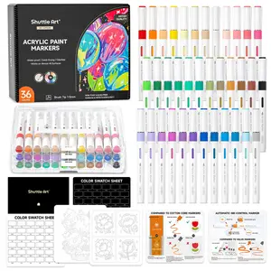 Automatic Ink Control Acrylic Paint Markers, 24/36/60 Colors Brush Tip Acrylic Paint Pens for Rock Painting, Ceramic, Wood, Canvas, Glass, Stone, Fabric, Card Making, DIY & Art Supplies modelpaintingmarkers,Pastel,Metallic,Storage Box