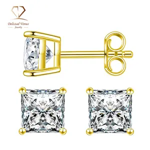 [Unisex Earrings] Delzzad S925 Princess Cut Synthetic Moissanite Stud Earrings Gift For Men Women