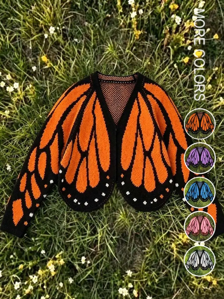 butterfly  cardigan Butterfly Cape Sweater for Women, Unique Design Butterfly Wings Knit Cardigan, V-Neck Street Style, Fall Winter Fashion Top
