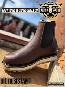 Oil Resistant Work Boots Ankle , Chelsea Genuine Leather / Botines de Trabajo Resistentes a Aceite Botas cortas