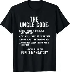 100% Cotton Funny Uncle Gifts From Niece Nephew The Uncle Code Cool T-Shirt
