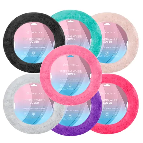 Carbella Soft Faux Fur Steering Wheel Cover - Fluffy, Furry Texture Girly Car Accessory with Comfy Hand Wrap, Cute Look, Universal Fit for 14.5-15.5 in Standard Automotive Interior Wheels