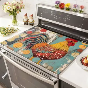 Soft Electronic Stove Panel Protector Pad, Rooster Wood Grain Design, Scratch Resistant, Easy to Clean, Multi-Purpose Household Kitchen Cover, Stove Plate