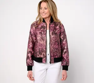 by Stacy London Metallic Floral Brocade Bomber Jacket