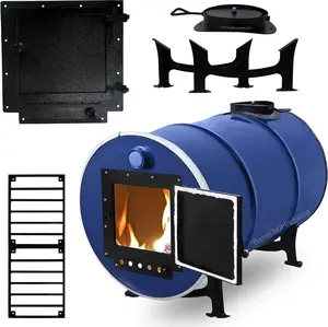 Barrel Stove Kit for 30-55 Gal Drum - Heavy Duty Steel for Workshop, Cabin, Garage
