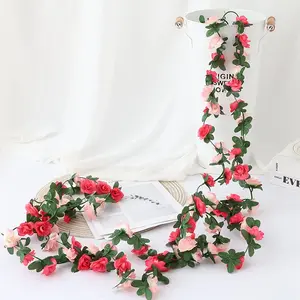 5-meter-long Artificial Rose Vine Garland with Green Vines, Faux Floral Garland, Suitable for Indoor/outdoor Hanging Decor, Hanging Flowers, Ideal for Wedding Arches, DIY Decorations, Balconies, Staircase Railings, Decorative Flower Ornaments